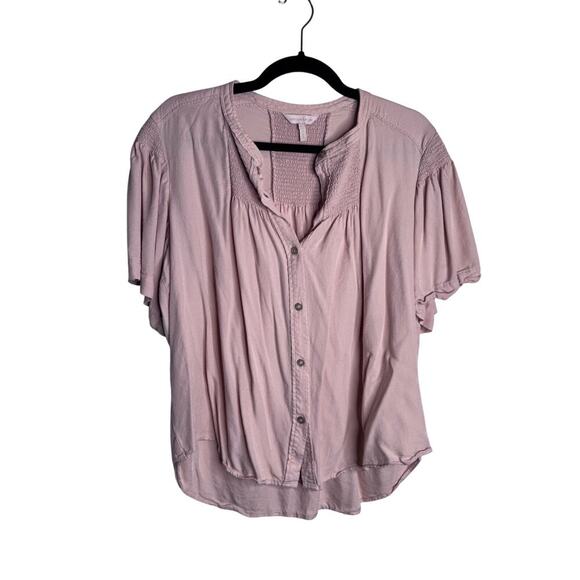 Rebecca Taylor Blush Pink Button Up Short Sleeve Blouse Large - Picture 1 of 6